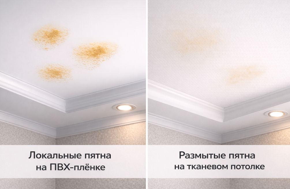 Появилось желтое пятно на натяжном потолке: что делать и как убрать?
